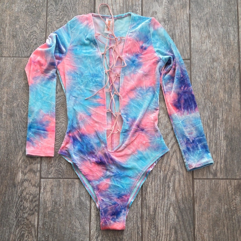 Tie-Dye Long Sleeve Velvet Bodysuit